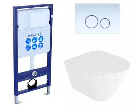 Комплект 3 в 1 инсталляция Акватек Standart 50 + Унитаз подвесной Enio Cento EN4280110 с кнопкой белой INS-0000012 + EN4280110 + KDI-0000015