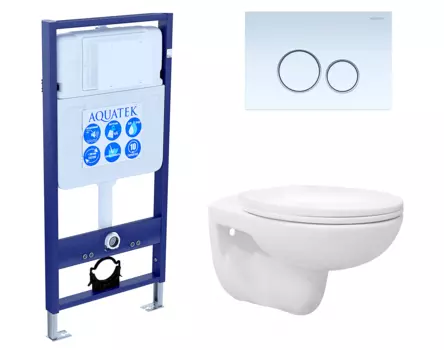 Комплект 3 в 1 инсталляция Акватек Standart 50 + Унитаз подвесной Enio Ekos EN0170571 с кнопкой белой INS-0000012 + EN0170571 + KDI-0000015
