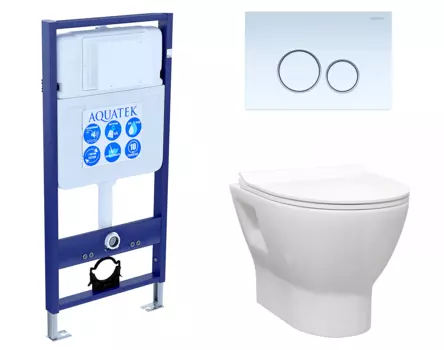 Комплект 3 в 1 инсталляция Акватек Standart 50 + Унитаз подвесной Enio Nativo EN1270551 с кнопкой белой INS-0000012 + EN1270551 + KDI-0000015