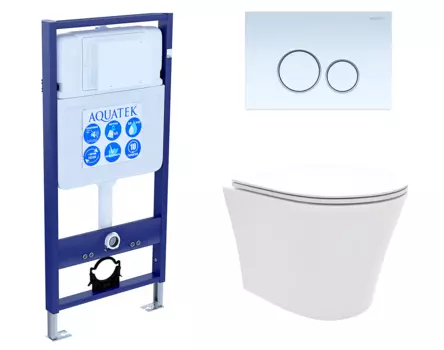 Комплект 3 в 1 инсталляция Акватек Standart 50 + Унитаз подвесной Enio Neo EN5370588 с кнопкой белой INS-0000012 + EN5370588 + KDI-0000015