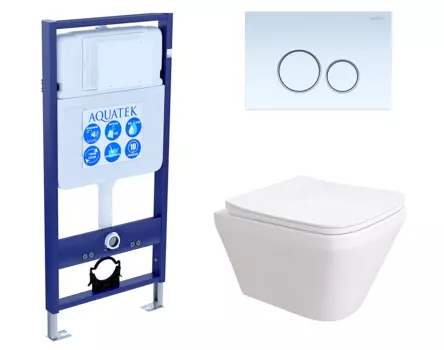 Комплект 3 в 1 инсталляция Акватек Standart 50 + Унитаз подвесной Enio Vicino EN9170544 с кнопкой белой INS-0000012 + EN9170544 + KDI-0000015
