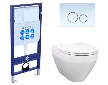 Комплект 3 в 1 инсталляция Акватек Standart 50 + Унитаз подвесной Enio Cono EN2870522 с кнопкой белой INS-0000012 + EN2870522 + KDI-0000015