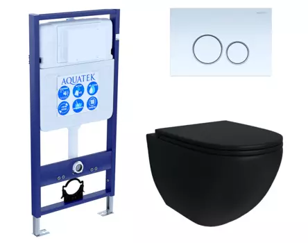 Комплект 3 в 1 инсталляция Акватек Standart 50 + Унитаз подвесной Enio Unico BL EN4105055 черный с кнопкой белой INS-0000012 + EN4105055 + KDI-0000015