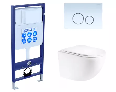 Комплект 3 в 1 инсталляция Акватек Standart 50 + Унитаз подвесной Enio Unico Tornado EN2105073 с кнопкой белой INS-0000012 + EN2105073 + KDI-0000015