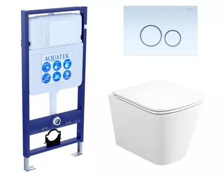 Комплект 3 в 1 инсталляция Акватек Standart 50 + Унитаз подвесной Enio Binario Tornado EN4180237 с кнопкой белой INS-0000012 + EN4180237 + KDI-0000015