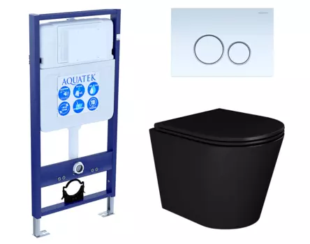 Комплект 3 в 1 инсталляция Акватек Standart 50 + Унитаз подвесной Enio Cento BL EN4280035 черный с кнопкой белой INS-0000012 + EN4280035 + KDI-0000015