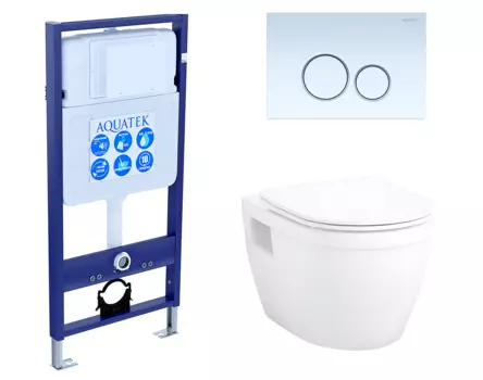 Комплект 3 в 1 инсталляция Акватек Standart 50 + Унитаз подвесной Enio Bolo EN8350034 с кнопкой белой INS-0000012 + EN8350034 + KDI-0000015