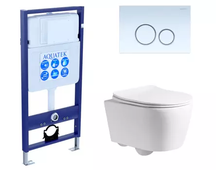 Комплект 3 в 1 инсталляция Акватек Standart 50 + Унитаз подвесной CeruttiSpa Sella PP 9738 с кнопкой белой INS-0000012 + 9738 + KDI-0000015