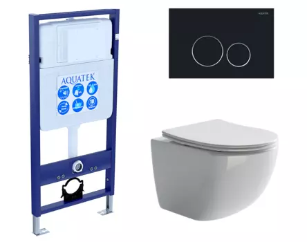 Комплект 3 в 1 инсталляция Акватек Standart 50 + Унитаз подвесной Ceramica Nova Forma CN3009 с кнопкой черной INS-0000012 + CN3009 + KDI-0000020