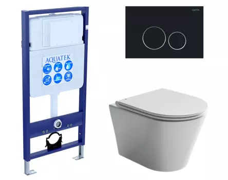 Комплект 3 в 1 инсталляция Акватек Standart 50 + Унитаз подвесной Ceramica Nova Forma CN3011 с кнопкой черной INS-0000012 + CN3011 + KDI-0000020