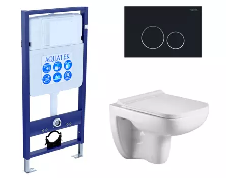 Комплект 3 в 1 инсталляция Акватек Standart 50 + Подвесной унитаз WeltWasser Kehlbach 004 GL-WT с кнопкой черной INS-0000012 + 10000003810 + KDI-0000020