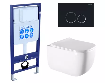 Комплект 3 в 1 инсталляция Акватек Standart 50 + Унитаз подвесной Vincea Form VT1-35 с кнопкой черной INS-0000012 + VT1-35 + KDI-0000020