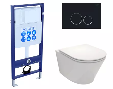 Комплект 3 в 1 инсталляция Акватек Standart 50 + Унитаз подвесной Jacob Delafon Rodin+ EDY102-00 с кнопкой черной INS-0000012 + EDY102-00 + KDI-0000020