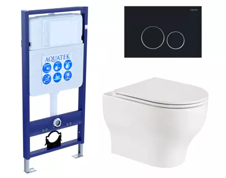 Комплект 3 в 1 инсталляция Акватек Standart 50 + Подвесной унитаз WeltWasser Erlenbach 004 GL-WT с кнопкой черной INS-0000012 + 10000003807 + KDI-0000020