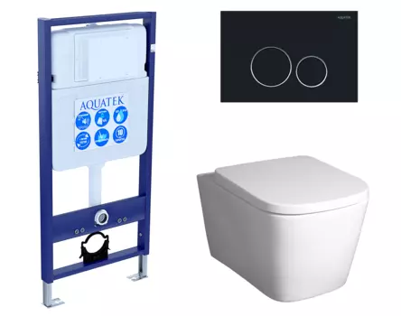 Комплект 3 в 1 инсталляция Акватек Standart 50 + Унитаз подвесной BelBagno Albano BB120CHR с кнопкой черной INS-0000012 + BB120CHR + BB120SC + KDI-0000020