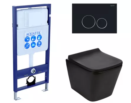 Комплект 3 в 1 инсталляция Акватек Standart 50 + Подвесной унитаз WeltWasser Gelbach 041 MT-BL черный с кнопкой черной INS-0000012 + 10000008262 + KDI-0000020