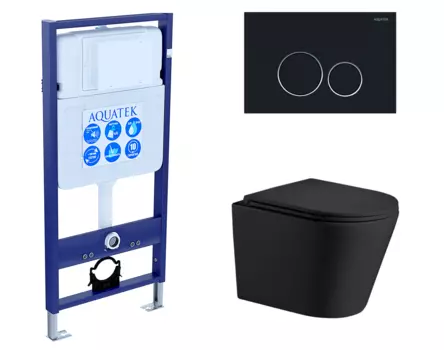 Комплект 3 в 1 инсталляция Акватек Standart 50 + Подвесной унитаз WeltWasser Salzbach 043 MT-BL черный с кнопкой черной INS-0000012 + 10000008258 + KDI-0000020
