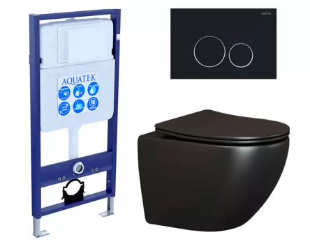 Комплект 3 в 1 инсталляция Акватек Standart 50 + Унитаз подвесной Ceramica Nova Metropol CN4002MB черный с кнопкой черной INS-0000012 + CN4002MB + KDI-0000020
