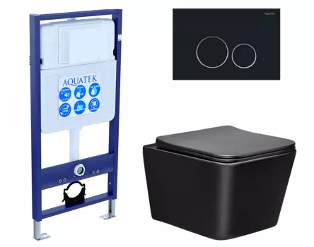 Комплект 3 в 1 инсталляция Акватек Standart 50 + Унитаз Vincea Q-Line VT1-12MB черный с кнопкой черной INS-0000012 + VT1-12MB + KDI-0000020