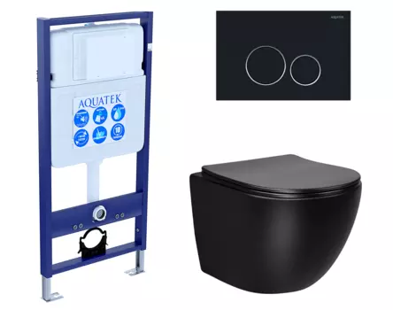 Комплект 3 в 1 инсталляция Акватек Standart 50 + Унитаз Vincea Globo VT1-14MB черный с кнопкой черной INS-0000012 + VT1-14MB + KDI-0000020