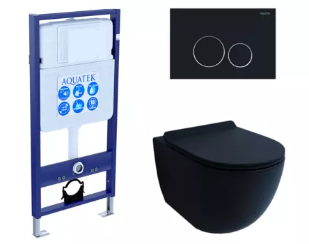Комплект 3 в 1 инсталляция Акватек Standart 50 + Унитаз подвесной Esbano Garcia черный с кнопкой черной INS-0000012 + ESUPGARCBM + KDI-0000020