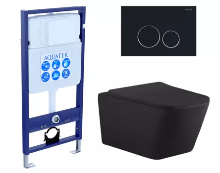 Комплект 3 в 1 инсталляция Акватек Standart 50 + Унитаз подвесной Aquanet Tavr-W BW 287011 черный с кнопкой черной INS-0000012 + 287011 + KDI-0000020