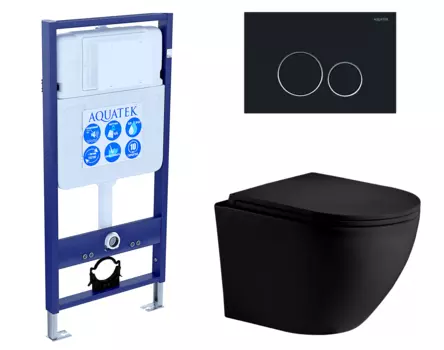 Комплект 3 в 1 инсталляция Акватек Standart 50 + Унитаз подвесной Weltwasser WW Merzbach 043 MT-BL черный с кнопкой черной INS-0000012 + 10000008255 + KDI-0000020
