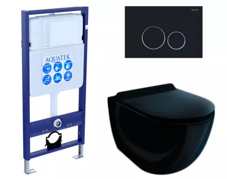 Комплект 3 в 1 инсталляция Акватек Standart 50 + Унитаз подвесной Esbano Garcia ESUPGARCB чёрный с кнопкой черной INS-0000012 + ESUPGARCB + KDI-0000020