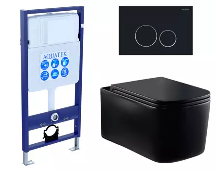 Комплект 3 в 1 инсталляция Акватек Standart 50 + Унитаз Vincea Ultra Rimless VT1-32MB черный с кнопкой черной INS-0000012 + VT1-32MB + KDI-0000020