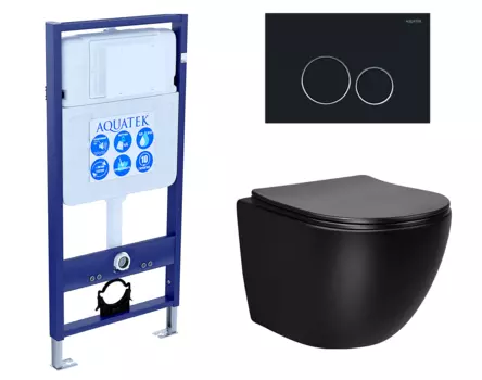 Комплект 3 в 1 инсталляция Акватек Standart 50 + Унитаз Vincea Globo VT1-14SMB черный с кнопкой черной INS-0000012 + VT1-14SMB + KDI-0000020