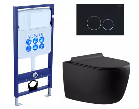 Комплект 3 в 1 инсталляция Акватек Standart 50 + Унитаз подвесной Aquanet Cetus 287008 черный с кнопкой черной INS-0000012 + 287008 + KDI-0000020
