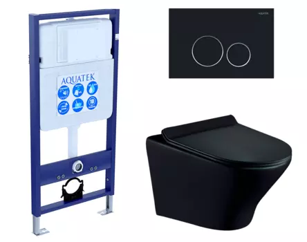 Комплект 3 в 1 инсталляция Акватек Standart 50 + Унитаз подвесной Esbano Aster ESUPASTEBM черный с кнопкой черной INS-0000012 + ESUPASTEBM + KDI-0000020