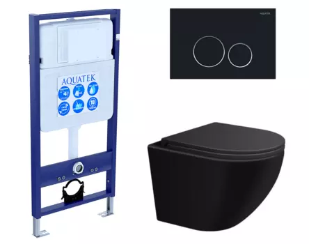 Комплект 3 в 1 инсталляция Акватек Standart 50 + Подвесной унитаз SinteSi EVI черный с кнопкой черной INS-0000012 + SIN-TS-EVI-151BM + KDI-0000020
