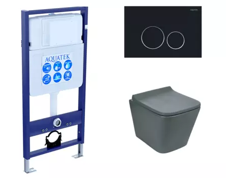 Комплект 3 в 1 инсталляция Акватек Standart 50 + Унитаз подвесной Weltwasser WW SK Gelbach 041 MT-GR серый с кнопкой черной INS-0000012 + 10000008263 + KDI-0000020