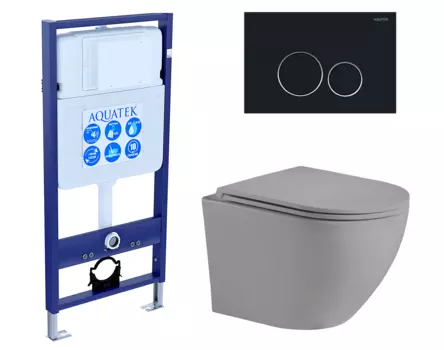 Комплект 3 в 1 инсталляция Акватек Standart 50 + Унитаз подвесной Weltwasser WW Merzbach 043 MT-GR серый с кнопкой черной INS-0000012 + 10000003708 + KDI-0000020