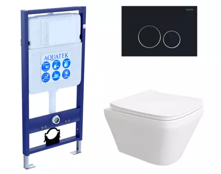Комплект 3 в 1 инсталляция Акватек Standart 50 + Унитаз подвесной Enio Vicino EN9170544 с кнопкой черной INS-0000012 + EN9170544 + KDI-0000020