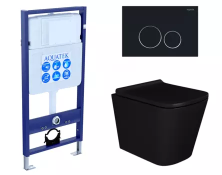 Комплект 3 в 1 инсталляция Акватек Standart 50 + Унитаз подвесной Enio Binario BL EN4180225 черный с кнопкой черной INS-0000012 + EN4180225 + KDI-0000020