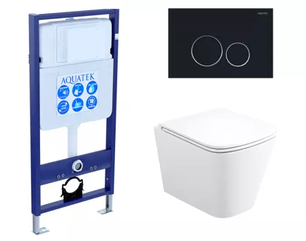 Комплект 3 в 1 инсталляция Акватек Standart 50 + Унитаз подвесной Enio Binario Tornado EN4180237 с кнопкой черной INS-0000012 + EN4180237 + KDI-0000020