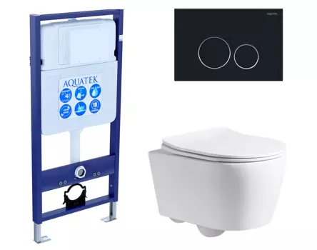 Комплект 3 в 1 инсталляция Акватек Standart 50 + Унитаз подвесной CeruttiSpa Sella PP 9738 с кнопкой черной INS-0000012 + 9738 + KDI-0000020
