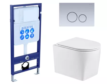 Комплект 3 в 1 инсталляция Акватек Standart 50 + Унитаз подвесной WeltWasser Nesenbach 004 GL-WT с кнопкой хром матовой INS-0000012 + 10000008265 + KDI-0000019