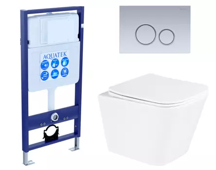 Комплект 3 в 1 инсталляция Акватек Standart 50 + Унитаз подвесной BelBagno Due с кнопкой хром матовой INS-0000012 + BB3103CHR/SC + KDI-0000019