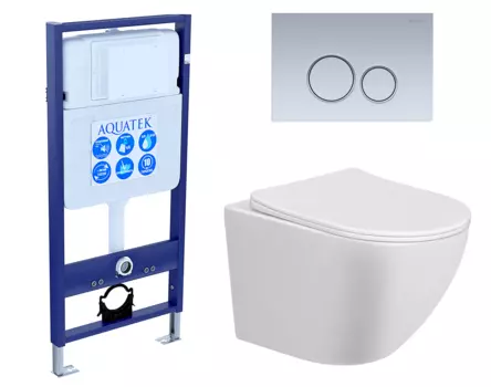 Комплект 3 в 1 инсталляция Акватек Standart 50 + Унитаз подвесной Taliente Amato AM25010 с кнопкой хром матовой INS-0000012 + AM25010 + KDI-0000019