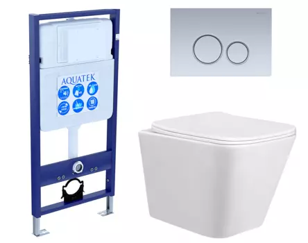 Комплект 3 в 1 инсталляция Акватек Standart 50 + Унитаз подвесной Taliente Correto CR25200 с кнопкой хром матовой INS-0000012 + CR25200 + KDI-0000019
