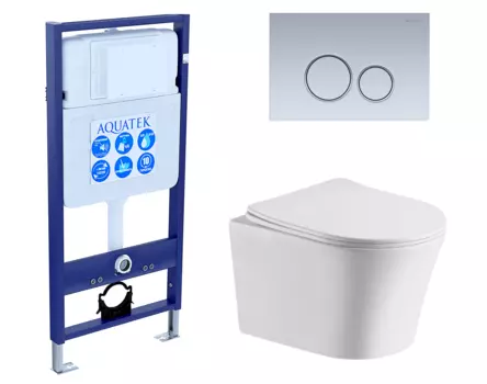 Комплект 3 в 1 инсталляция Акватек Standart 50 + Подвесной унитаз CeruttiSpa Adige Aria CT7837 с кнопкой хром матовой INS-0000012 + 7837 + KDI-0000019
