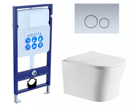 Комплект 3 в 1 инсталляция Акватек Standart 50 + Подвесной унитаз CeruttiSpa Marmolada aria CT7778 с кнопкой хром матовой INS-0000012 + 7778 + KDI-0000019