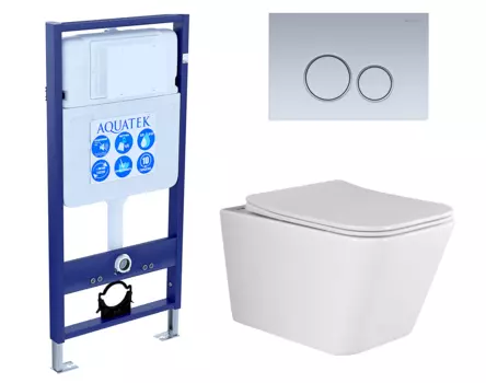 Комплект 3 в 1 инсталляция Акватек Standart 50 + Унитаз подвесной Ceramica Nova Metric Rimless CN3007 с кнопкой хром матовой INS-0000012 + CN3007 + KDI-0000019