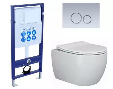 Комплект 3 в 1 инсталляция Акватек Standart 50 + Унитаз подвесной Ceramica Nova Play CN3001 с кнопкой хром матовой INS-0000012 + CN3001 + KDI-0000019