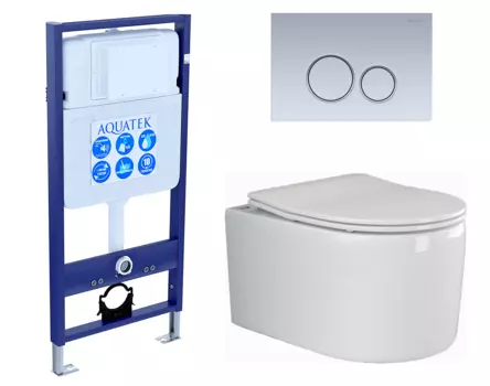 Комплект 3 в 1 инсталляция Акватек Standart 50 + Унитаз подвесной Ceramica Nova Moments CN3003 с кнопкой хром матовой INS-0000012 + CN3003 + KDI-0000019