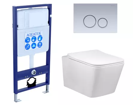 Комплект 3 в 1 инсталляция Акватек Standart 50 + Унитаз Vincea Q-Line VT1-12 с кнопкой хром матовой INS-0000012 + VT1-12 + KDI-0000019