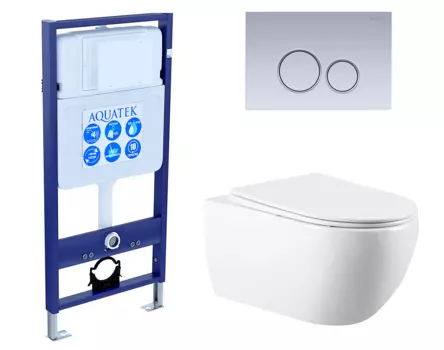 Комплект 3 в 1 инсталляция Акватек Standart 50 + Унитаз подвесной Vincea Evo VT1-34 с кнопкой хром матовой INS-0000012 + VT1-34 + KDI-0000019